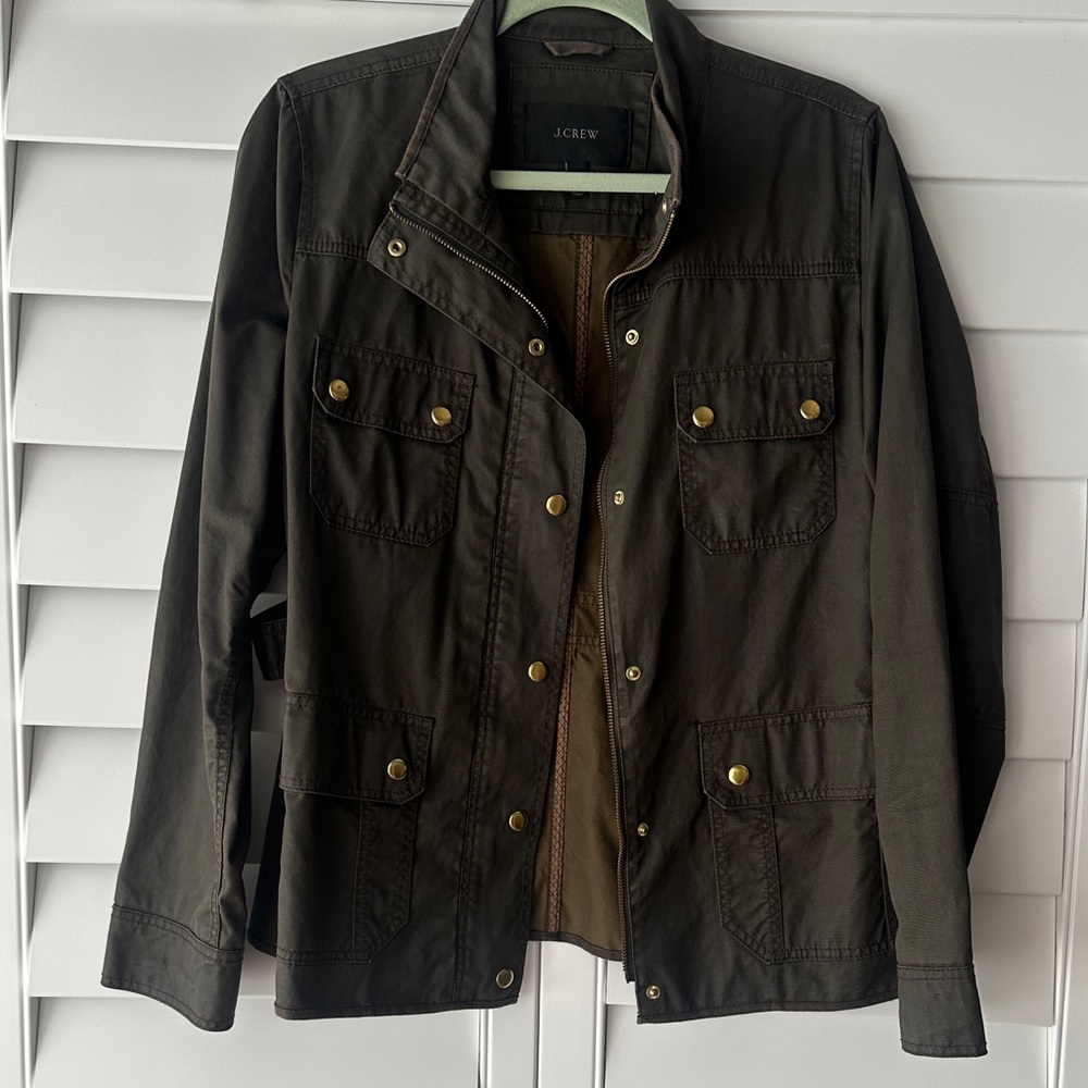J. Crew Olive Green Utility Jacket with Brass Snaps